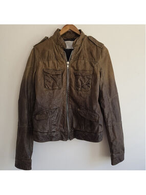 Q40 Crinkled Leather Anthro Rockstar Jacket S-M Ombre Brown Moto Biker Distress